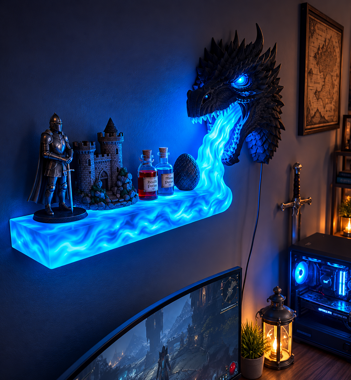 LED Fire-Breathing Dragon Shelf